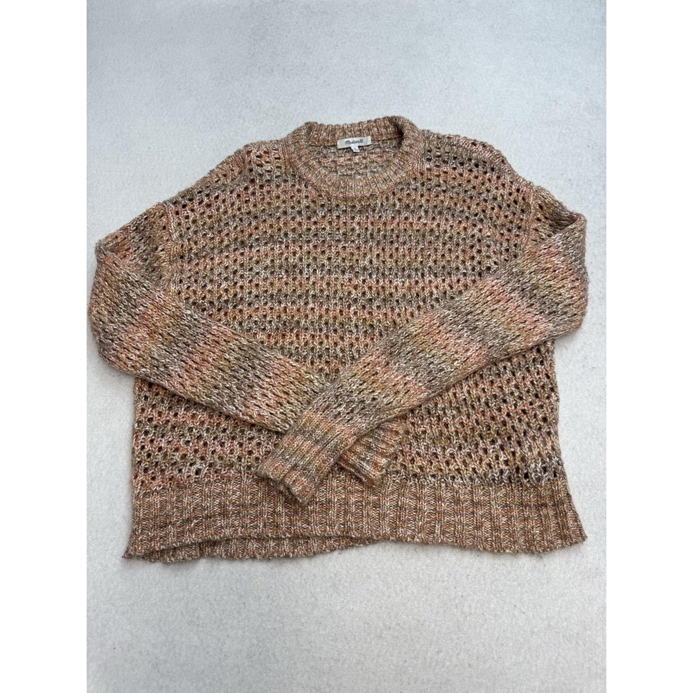 Madewell Space Dyed Open Knit Sweater Women's XS Brown Marled Crewneck Wool